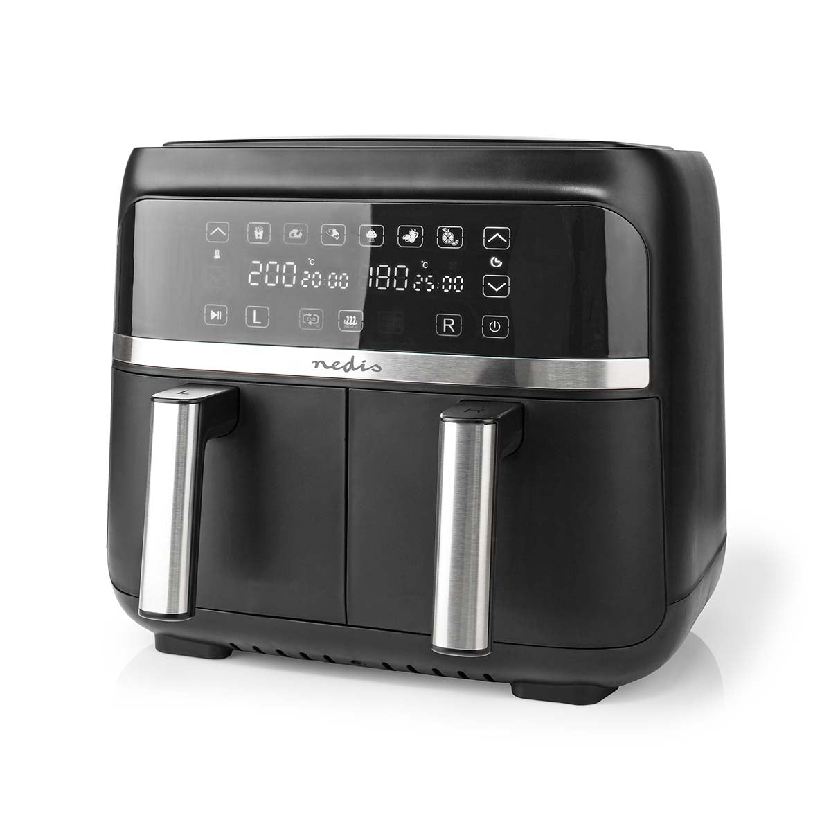 NEDIS FRITADEIRA HOT AIR FRYER 2X3.8 L TIMER: 60 MIN DIGITAL BLACK