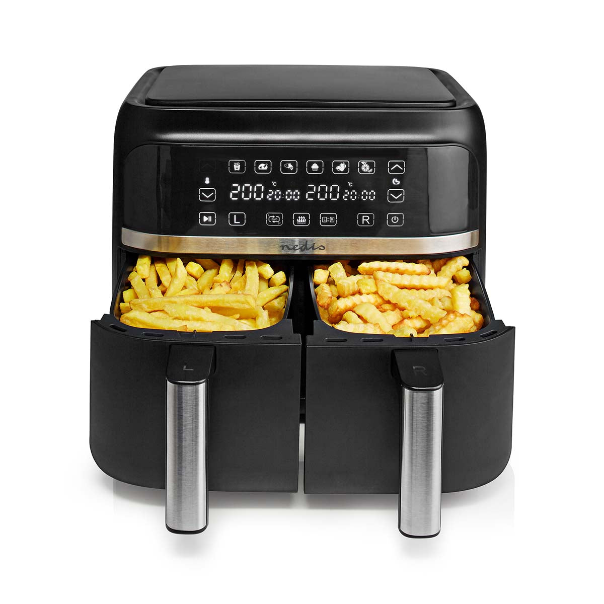 NEDIS FRITADEIRA HOT AIR FRYER 2X3.8 L TIMER: 60 MIN DIGITAL BLACK