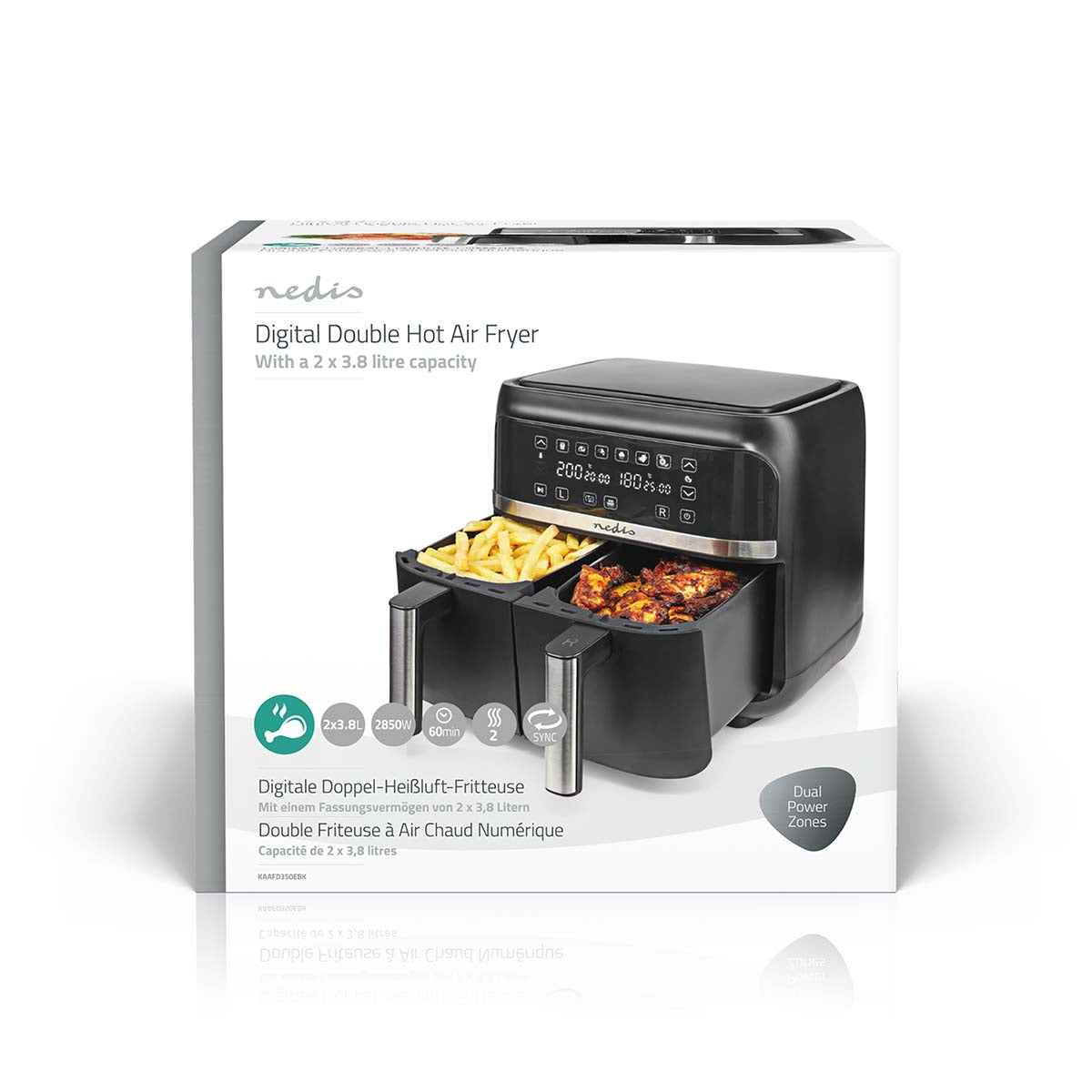 NEDIS FRITADEIRA HOT AIR FRYER 2X3.8 L TIMER: 60 MIN DIGITAL BLACK