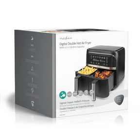 NEDIS HOT AIR FRYER 2X3.8 L TIMER: 60 MIN DIGITAL BLACK