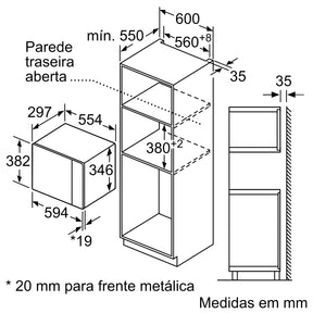 Horno microondas empotrable Bosch BFL520MS0 de 20 L y 800 W - Acero inoxidable - Serie 4 