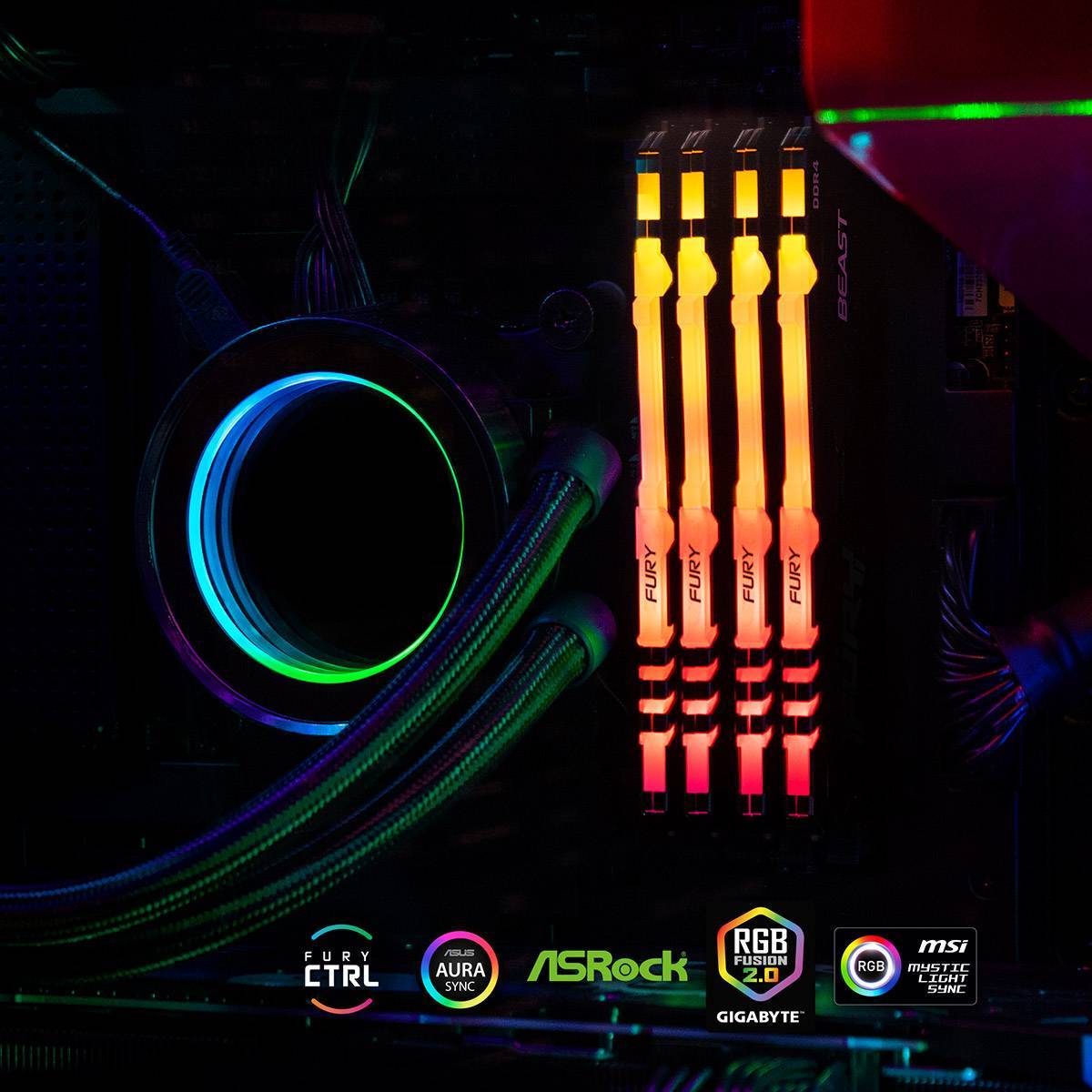 Kingston FURY Beast RGB 32GB (2x16GB) DDR4 3200MT/s CL16 – Iluminação RGB