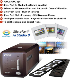 Plustek OpticFilm 8300i Ai Escáner de Negativos y Diapositivas de 35 mm 7200 ppp con SilverFast Ai Studio 9