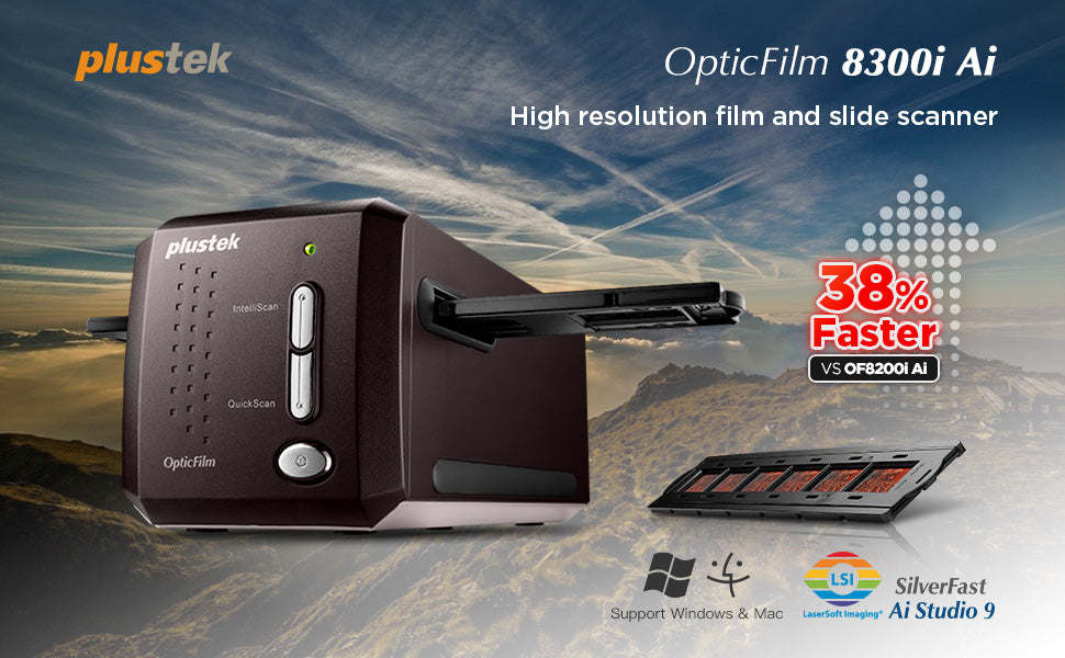 Plustek OpticFilm 8300i Ai Escáner de Negativos y Diapositivas de 35 mm 7200 ppp con SilverFast Ai Studio 9