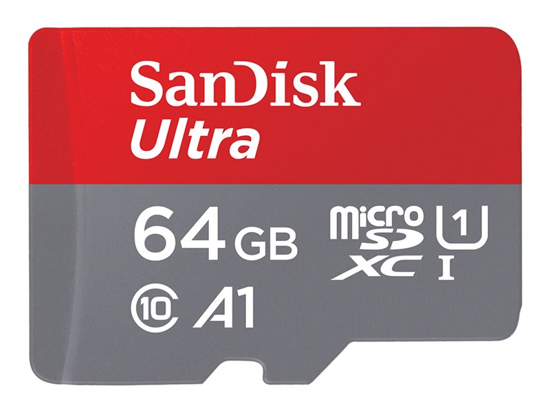 SanDisk Ultra - Tarjeta de memoria flash (adaptador microSDXC a SD incluido) - 64 GB - A1 / UHS-I U1 / Class10 - microSDXC UHS-I (SDSQUA4-064G-GN6TA)