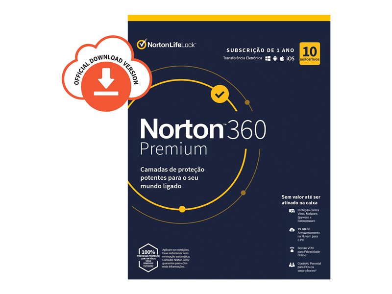 Norton 360 Premium - Para Tech Data - Licencia de suscripción (1 año) - 10 dispositivos, 75 GB de espacio de almacenamiento en la nube - Descargar - ESD - Windows, Mac, Android, iOS - Portugal, Sur de Europa