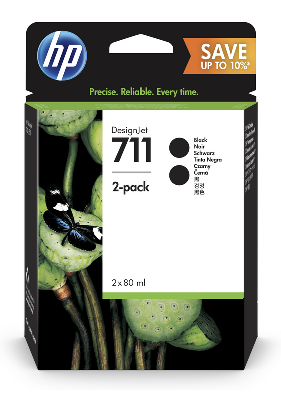 HP 711 - Paquete de 2 - 80 ml - Alta capacidad - Negro - Genuino - DesignJet - Cartucho de tinta - para DesignJet T120, T120 ePrinter, T520, T520 ePrinter