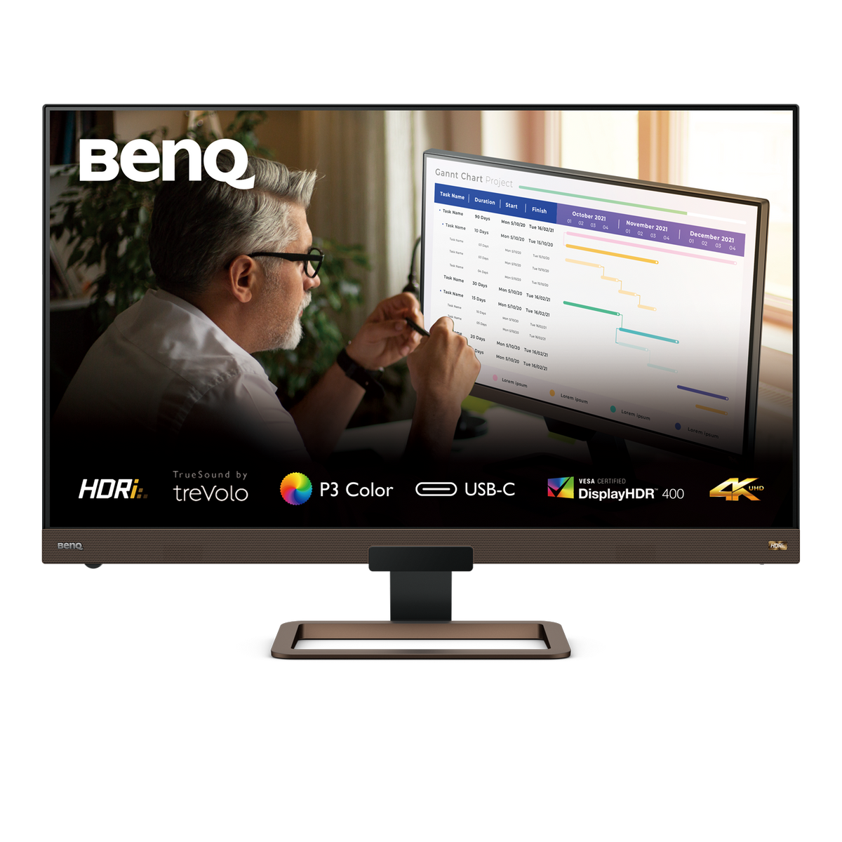 BenQ EW3280U - LED Monitor - 32" - 3840 x 2160 4K UHD (2160p) @ 60 Hz - IPS - 400 cd/m² - 1000:1 - HDR10 - 5 ms - 2xHDMI, DisplayPort, USB-C - speakers with subwoofer - black , metallic brown