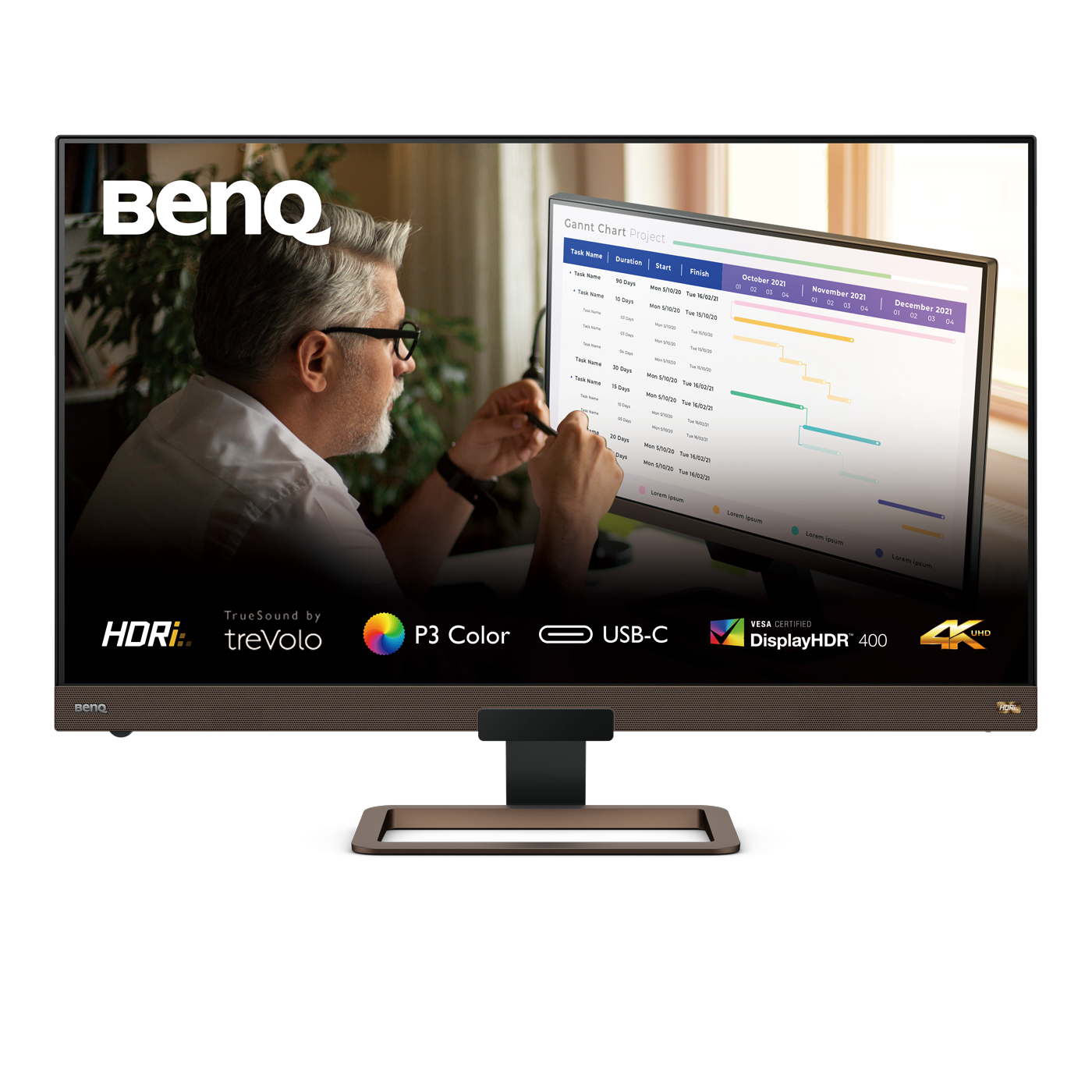 BenQ EW3280U - Monitor LED - 32" - 3840 x 2160 4K UHD (2160p) @ 60 Hz - IPS - 400 cd/m² - 1000:1 - HDR10 - 5 ms - 2xHDMI, DisplayPort, USB-C - altifalantes com subwoofer - preto, castanho metálico