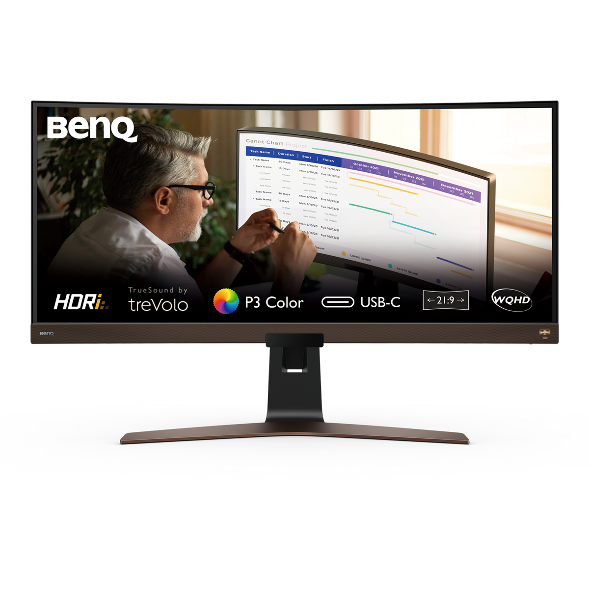 BenQ EW3880R - LED Display - curved - 37.5" - 3840 x 1600 WQHD+ @ 60 Hz - IPS - 300 cd/m² - 1000:1 - HDR10 - 4 ms - 2xHDMI, DisplayPort, USB-C - speakers with subwoofer - metallic brown