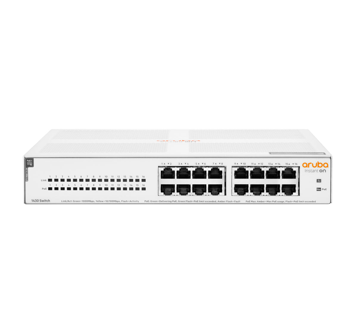 HPE Aruba Instant On 1430 16G Class4 PoE 124W Switch - Switch - unmanaged - 16 x 10/100/1000 (PoE Class 4) - desktop, rail mountable, wall mountable - PoE (124W) - BTO