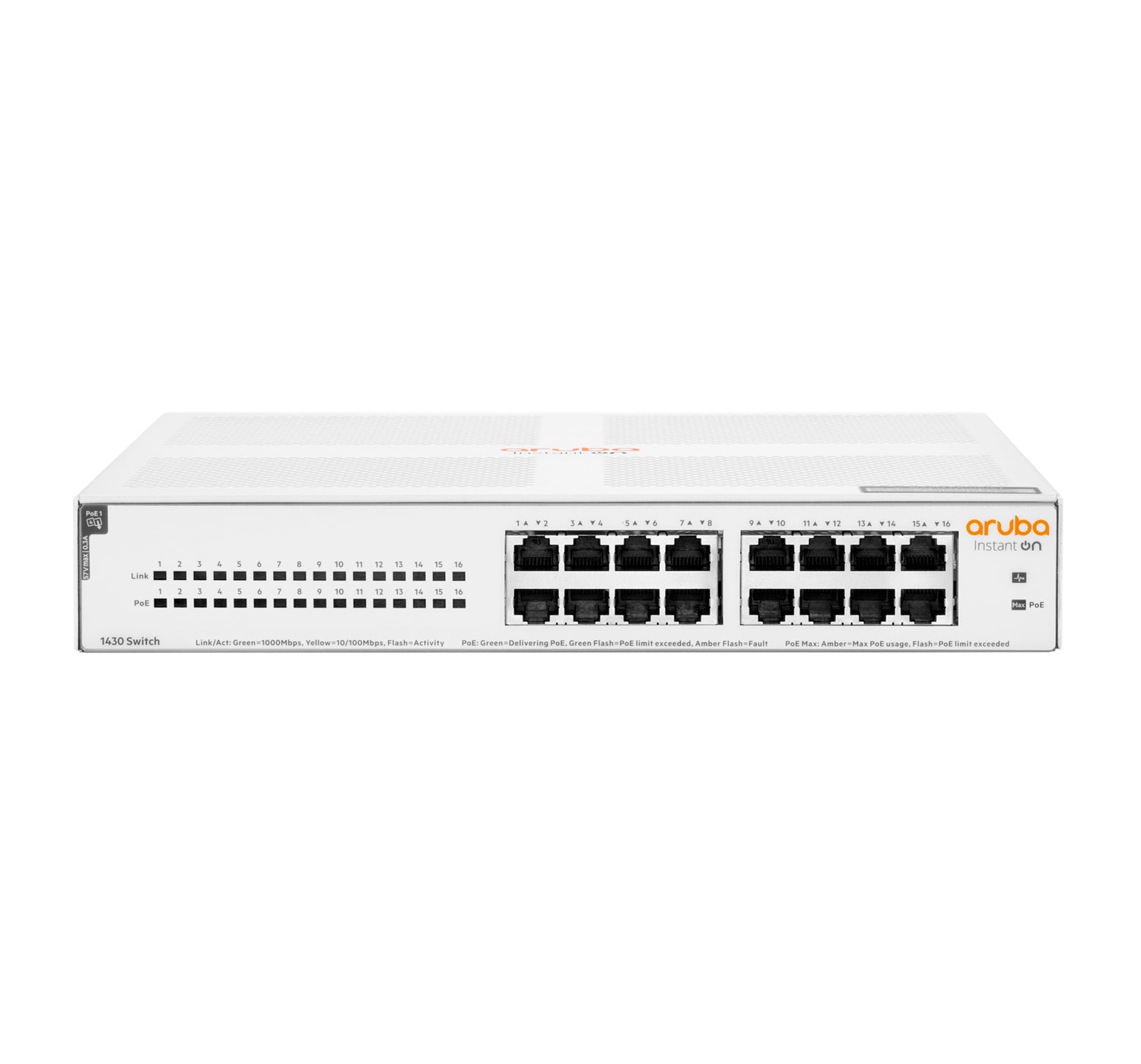 HPE Aruba Instant On 1430 16G Class4 PoE 124W Switch - Interruptor - sem gestão - 16 x 10/100/1000 (PoE Class 4) - desktop, montável em trilho, montável na parede - PoE (124 W) - BTO