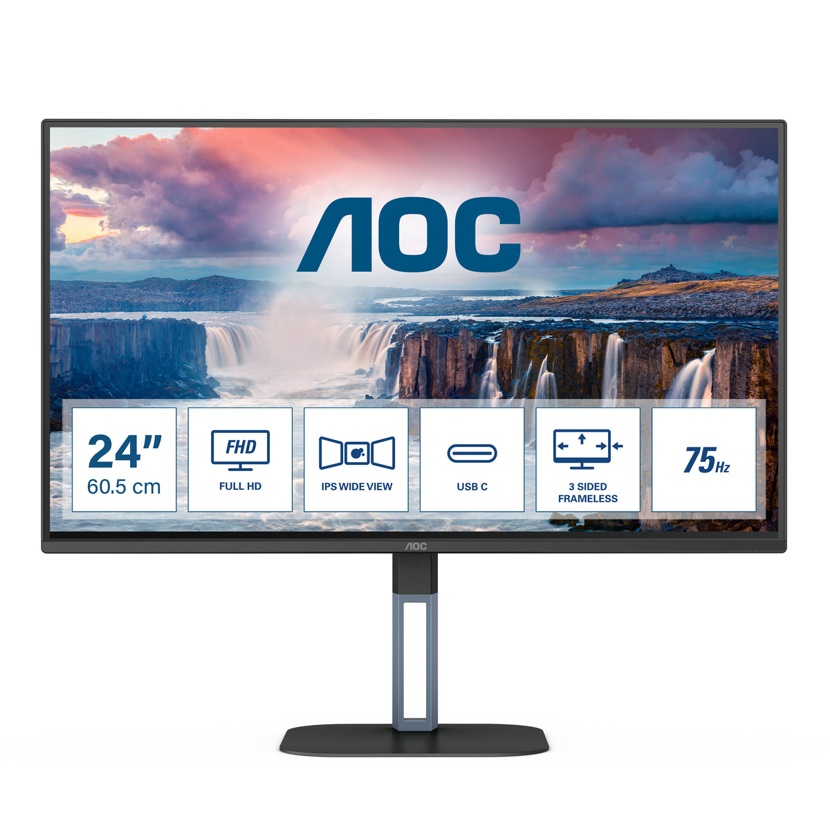 AOC Value-line 24V5CE/BK - Serie V5 - Monitor LED - 24" (23,8" visibles) - 1920 x 1080 Full HD (1080p) a 75 Hz - IPS - 300 cd/m² - 1000:1 - 4 ms - HDMI, USB-C - altavoces - negro