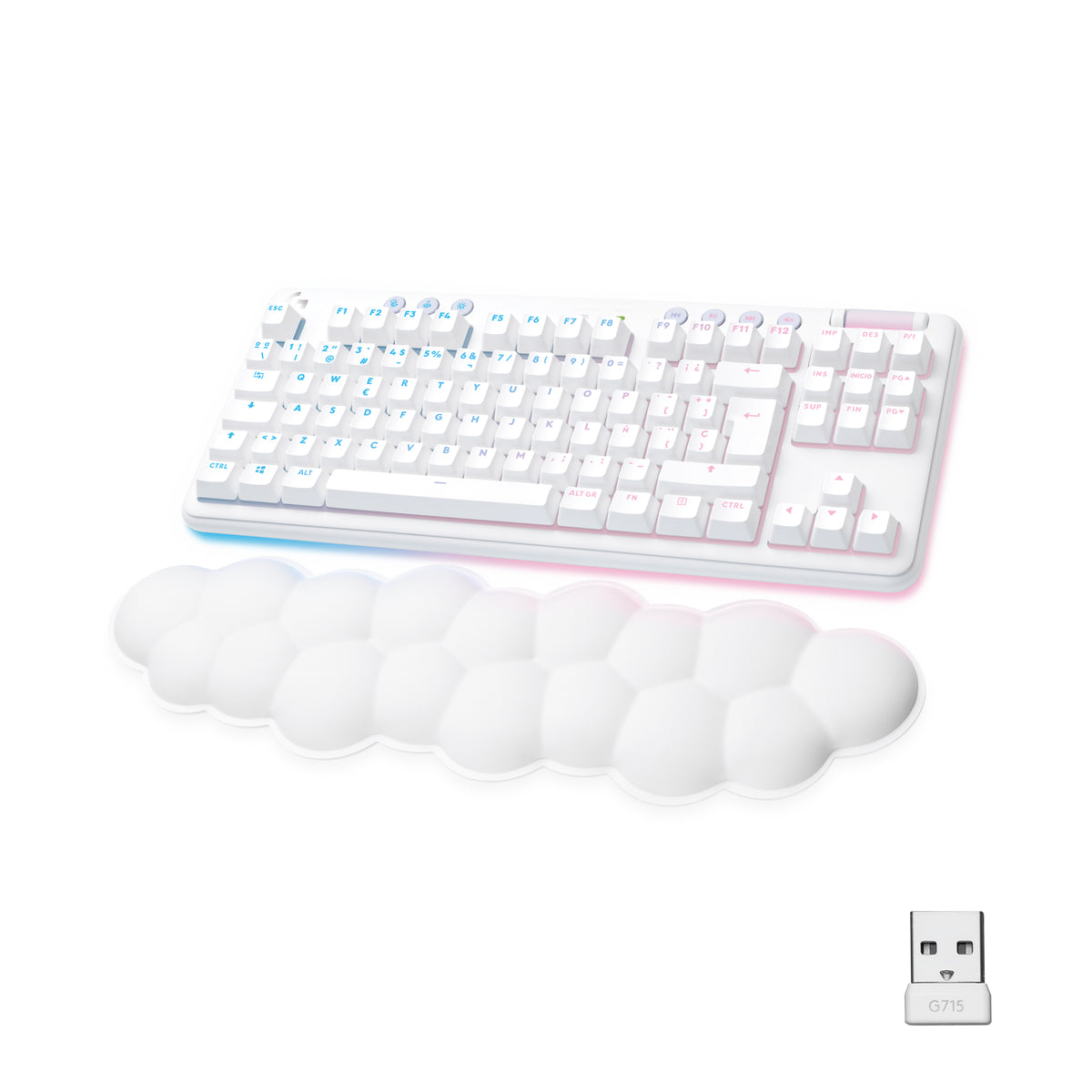 Logitech G G715 - Teclado - sem teclado numérico - luz traseira - Bluetooth, LIGHTSPEED - QWERTY - Espanhol - interruptor: Tactile - branco