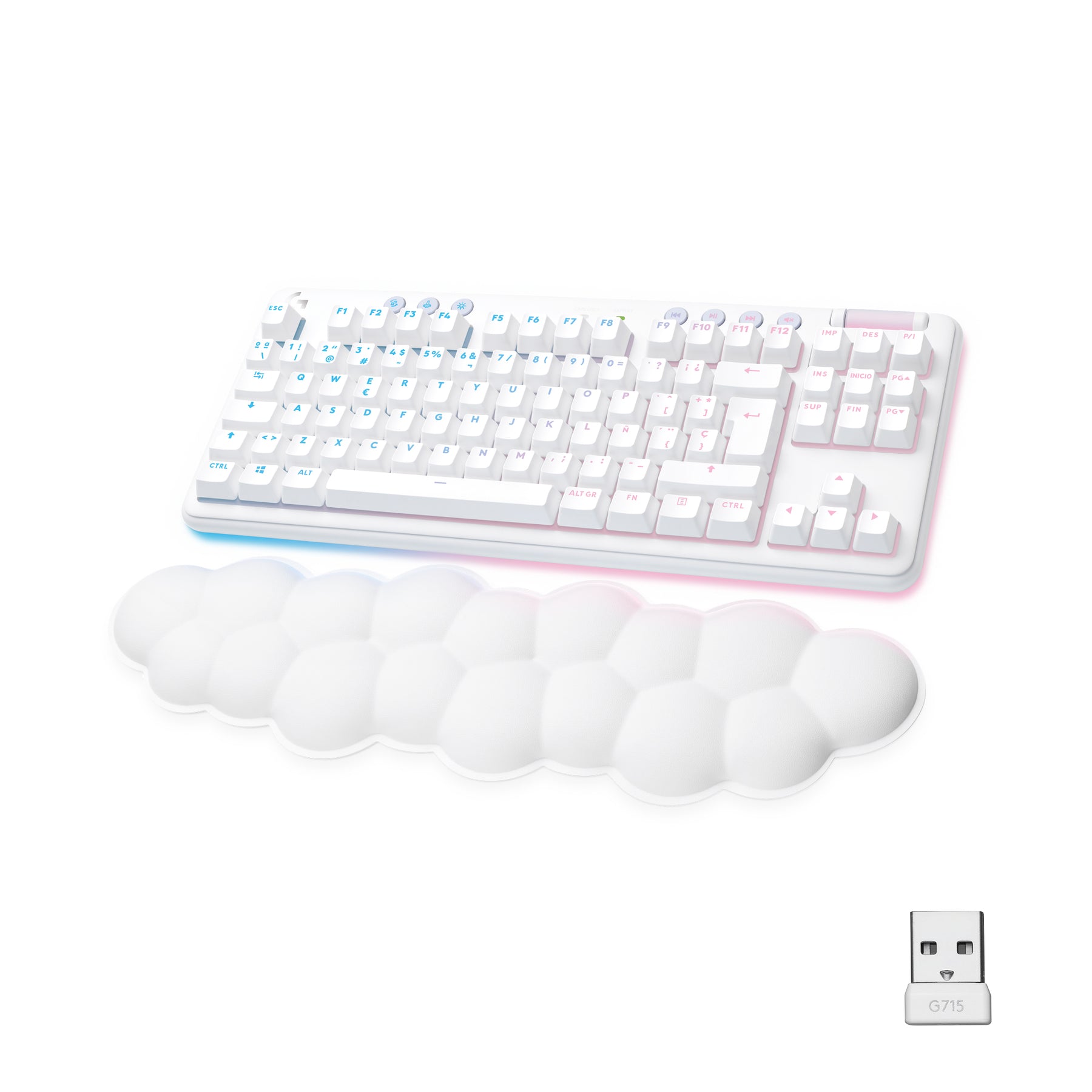 Logitech G G715 - Keyboard - no numeric keypad - back light - Bluetooth, LIGHTSPEED - QWERTY - Spanish - switch: Tactile - white