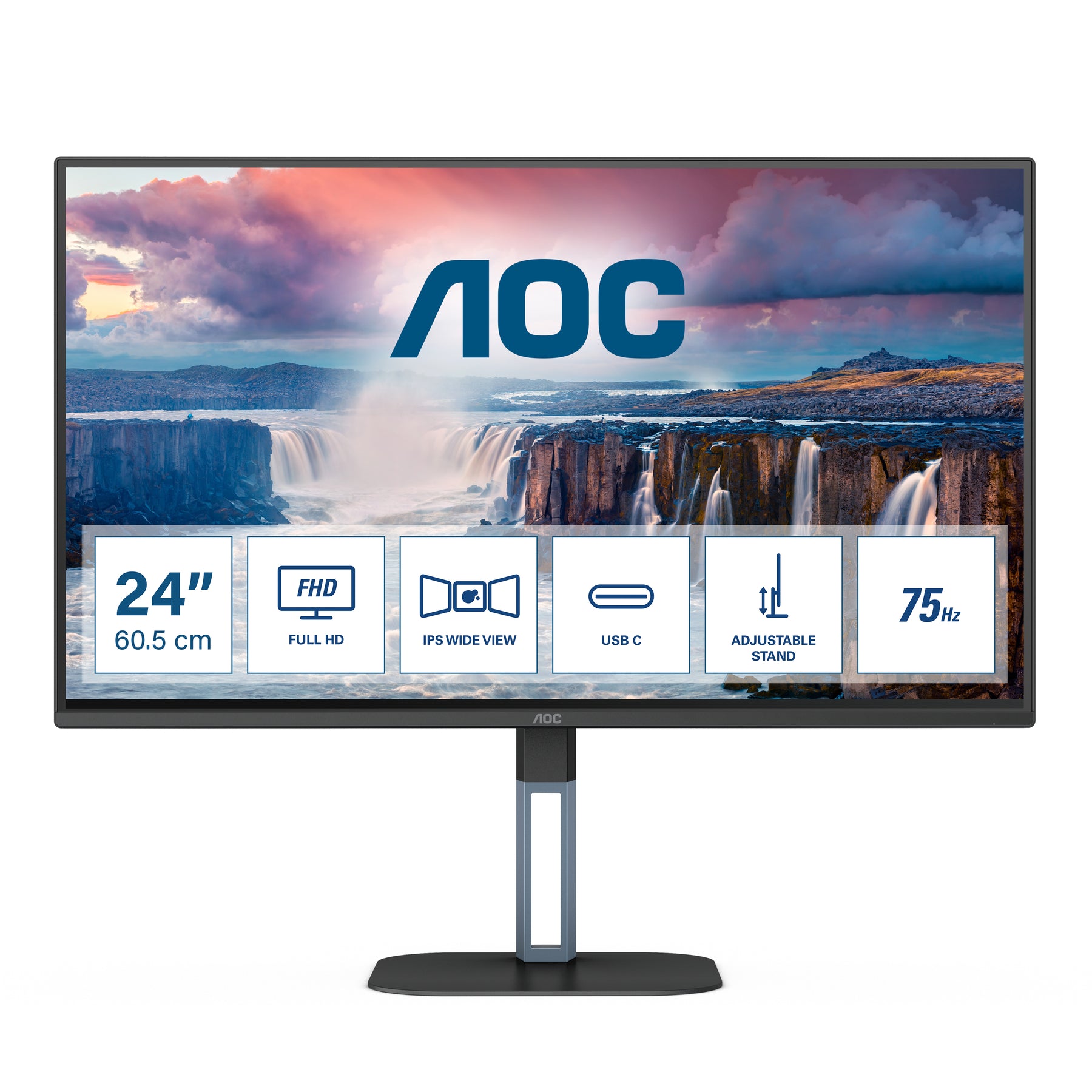 AOC Value-line 24V5C/BK - Serie V5 - Monitor LED - 24" (23,8" visibles) - 1920 x 1080 Full HD (1080p) a 75 Hz - IPS - 300 cd/m² - 1000:1 - 4 ms - HDMI, DisplayPort, USB-C - altavoces - negro