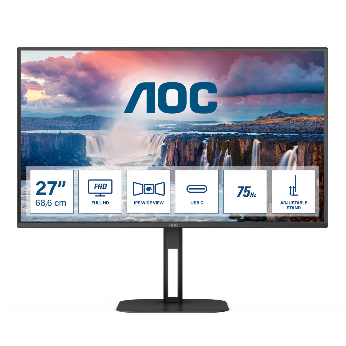 AOC 27V5C/BK - LED Monitor - 27" - 1920 x 1080 Full HD (1080p) @ 75 Hz - IPS - 300 cd/m² - 1000:1 - 4 ms - HDMI, DisplayPort - speakers - black