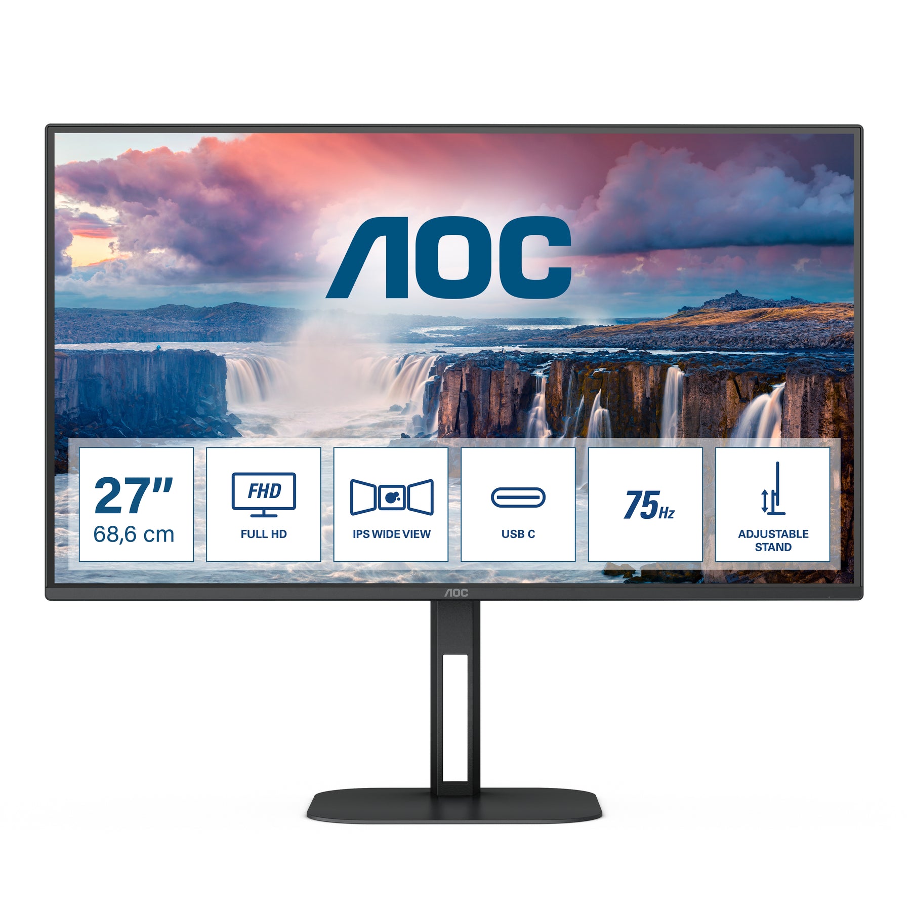 AOC 27V5C/BK - Monitor LED - 27" - 1920 x 1080 Full HD (1080p) @ 75 Hz - IPS - 300 cd/m² - 1000:1 - 4 ms - HDMI, DisplayPort - altavoces - negro