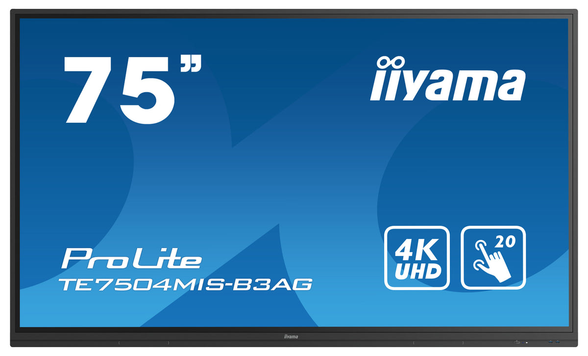 iiyama ProLite TE7504MIS-B3AG - 75" Classe Diagonal (74.5" visível) ecrã LCD com luz de fundo LED - sinalização digital interativa - com ecrã tátil - Android - 4K UHD (2160p) 3840 x 2160 - Direct LED - preto, mate