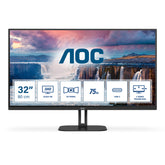 AOC Value-line Q32V5CE/BK - V5 series - LED monitor - 32" (31.5" viewable) - 2560 x 1440 QHD @ 75 Hz - VA - 300 cd/m² - 3000:1 - 2xHDMI, DisplayPort, USB-C - speakers - black