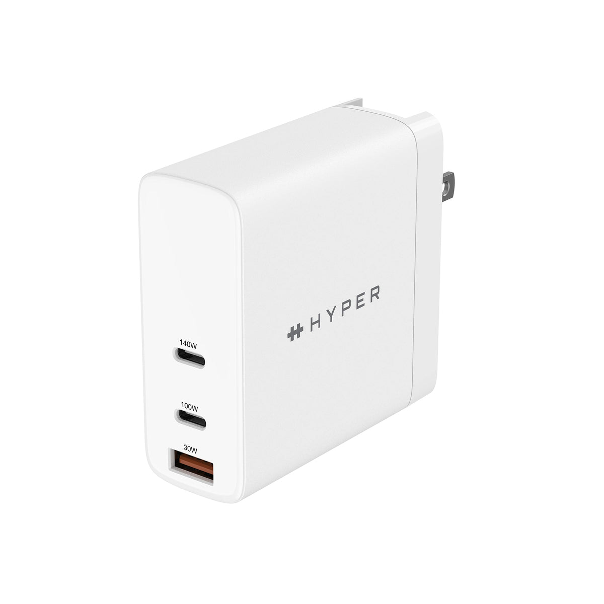 HyperJuice - Power Adapter - GaN technology - 140 Watt - QC 3.0, Power Delivery 3.1 - 3 output connectors (USB, 2 x USB-C) - white
