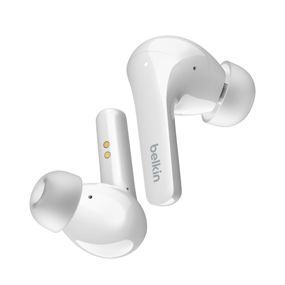 Belkin SoundForm Flow - Wireless Headphones with microphone - in-ear - bluetooth - active noise canceling - white - for Apple iPhone 12, 13, Samsung Galaxy Note20, S20, S21, S21 5G, S21+ 5G, Z Flip3 5G