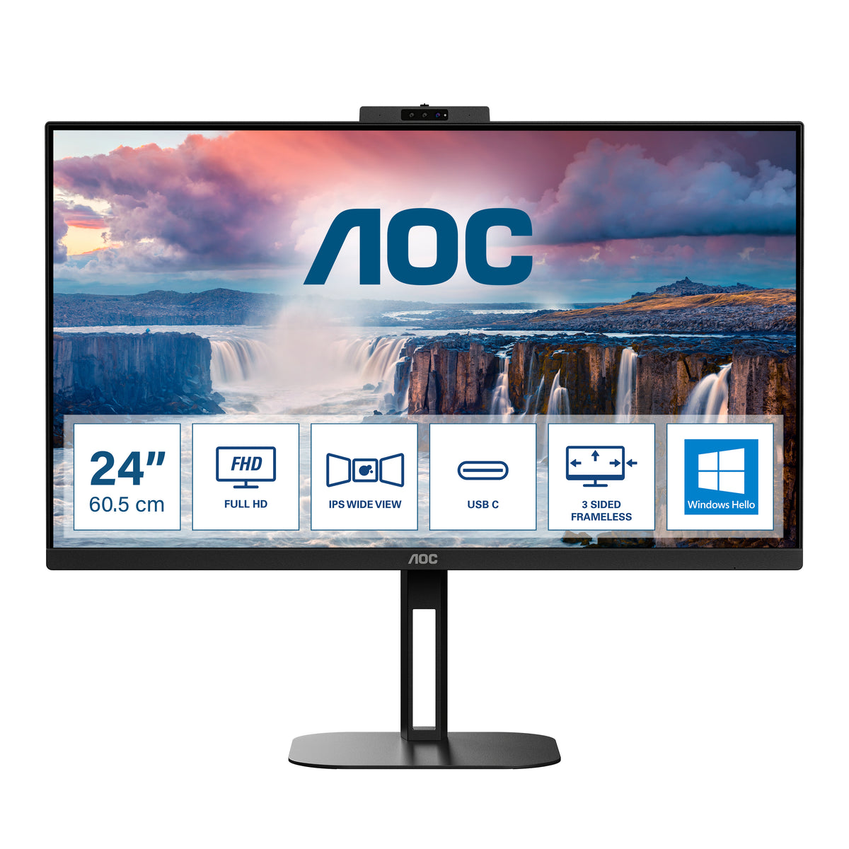 AOC Value-line 24V5CW/BK - V5 series - monitor LED - 24" (23.8" visível) - 1920 x 1080 Full HD (1080p) @ 75 Hz - IPS - 300 cd/m² - 1000:1 - 4 ms - HDMI, DisplayPort, USB-C - altifalantes - preto