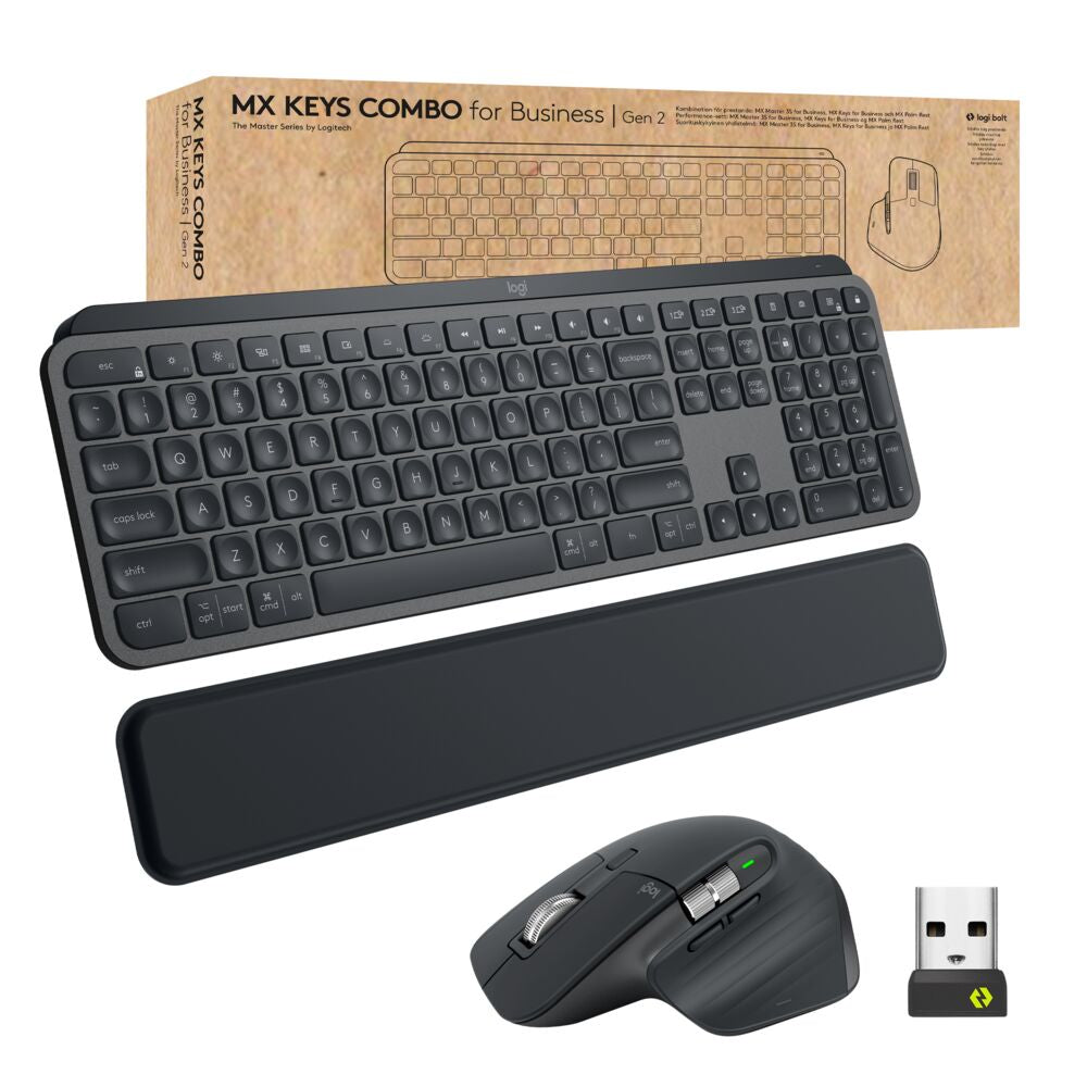 Logitech MX Keys Combo for Business - Conjunto de teclado e rato - retroiluminação - sem fios - Bluetooth LE - QWERTY - Reino Unido - grafite