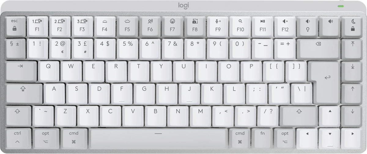 Logitech Master Series MX Mechanical Mini para Mac - Teclado - Retroiluminado - Inalámbrico - Bluetooth LE - QWERTY - Reino Unido - Conmutador: táctil silencioso - Gris pálido