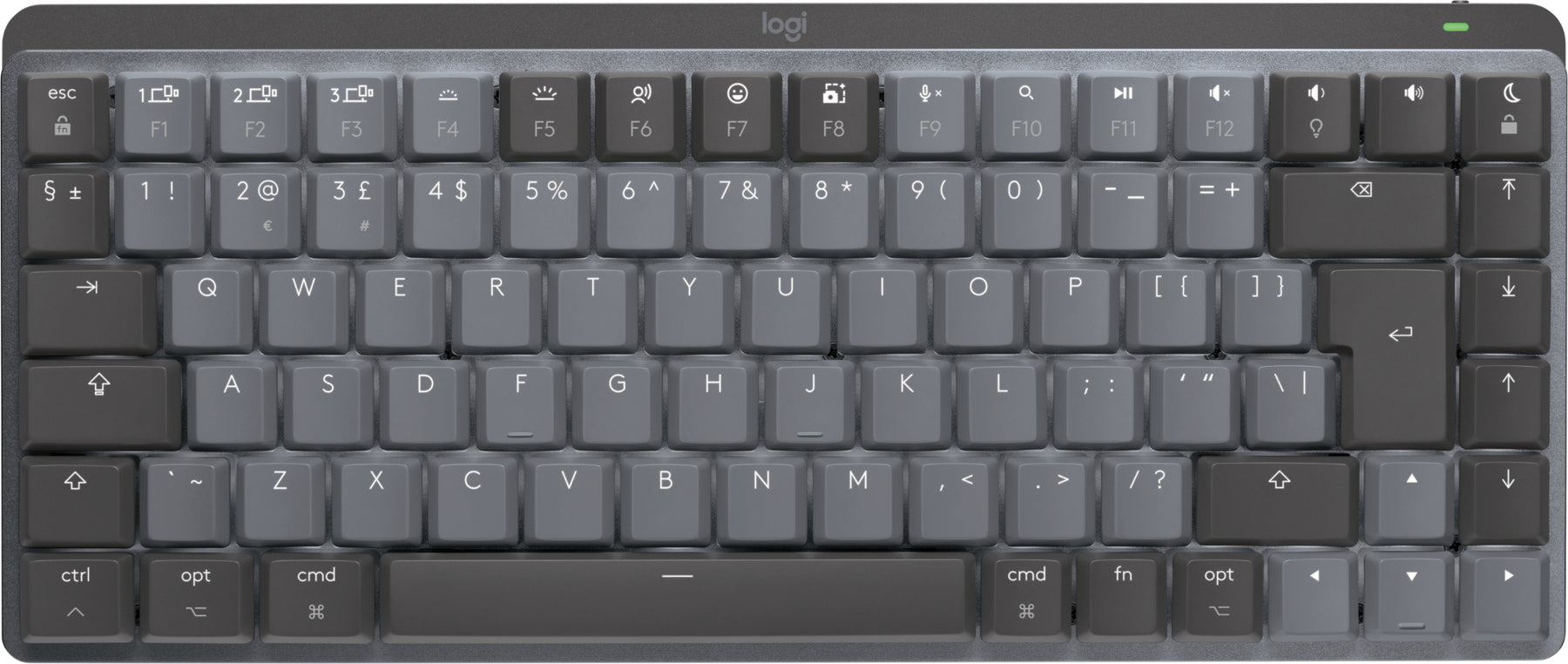 Logitech Master Series MX Mechanical Mini para Mac - Teclado - Retroiluminado - Inalámbrico - Bluetooth LE - QWERTY - Reino Unido - Conmutador: táctil silencioso - Gris espacial