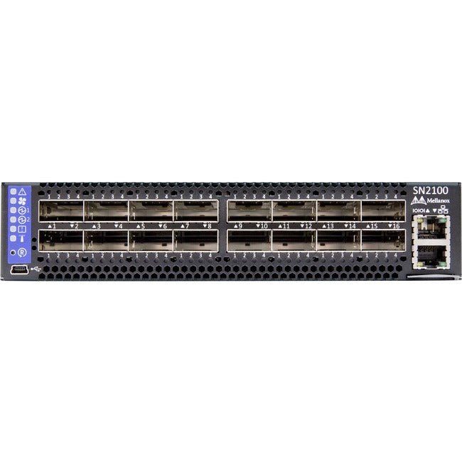 NVIDIA Spectrum SN2100 - Interruptor - L3 - Administrado - 16 x 100 Gigabit QSFP28 - fluxo de ar trás para frente' - montável em trilho (920-9N100-00F7-0N0)