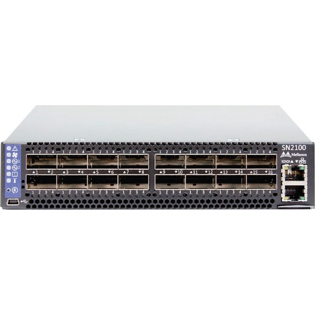 NVIDIA Spectrum SN2100 - Interruptor - L3 - Administrado - 16 x 40 Gigabit QSFP28 - fluxo de ar frente para trás - montável em trilho (920-9N100-00R4-0X0)