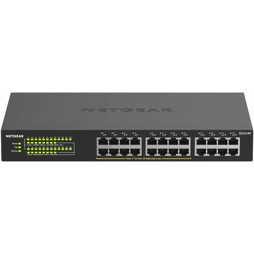 NETGEAR GS324P - Switch - no management - 16 x 10/100/1000 (PoE+) + 8 x 10/100/1000 - desktop, rail mountable - PoE+ (190 W)