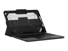 UAG Rugged Bluetooth Keyboard w/Trackpad for iPad 10.2 Spanish - Black/Ash - Keyboard and Folio Folder (Case) - with trackpad - Irregular - Lighting - Bluetooth - Spanish - Black, Gray - Volume - for Apple 10.2-inch iPad (9th generation)