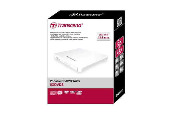 DVD+/-RW TRANSCEND 8x External Extra Slim(13.9mm) White USB