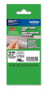 Brother TZe-SE4 - Adesivo avisador - preto em branco - Rolo (1,8 cm x 8 m) 1 cassete(s) fita de segurança - para Brother PT-D600, P-Touch PT-1880, 70, E550, E800, P750, P900, P950, P-Touch EDGE PT-P750