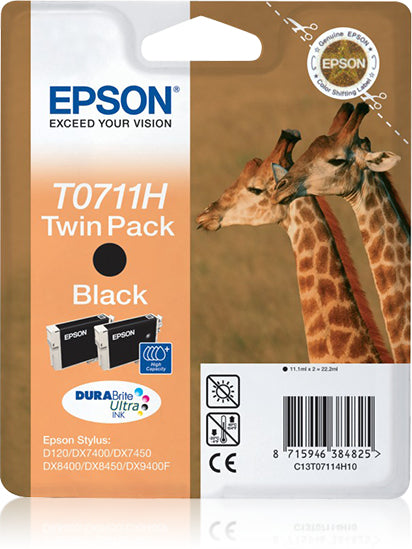 Epson T0711 Twin Pack - Pack of 2 - 22.2 ml - high capacity - black - original - blister - ink cartridge - for Stylus SX210, SX410, SX510, SX515, SX610, Stylus Office B1100, B40, BX310, BX600, BX610