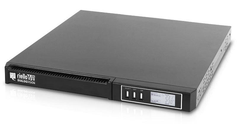 Riello UPS Dialog Vision DVR 1100 - UPS (montável em bastidor) - AC 200/208/220/230/240 V - 740 Watt - 1100 VA - RS-232, USB - conectores de saída: 4 - 1U - 19" - cinza escuro, RAL 7016