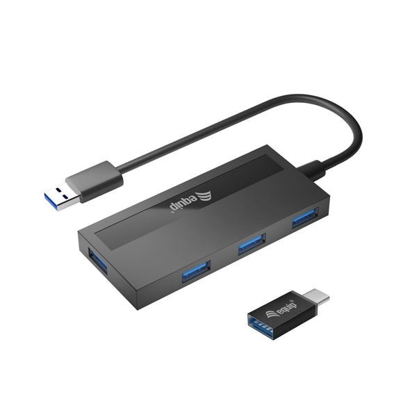 EQUIP LIFE HUB USB 3.0 4 PUERTOS CON ADAPTADOR USB-C NEGRO