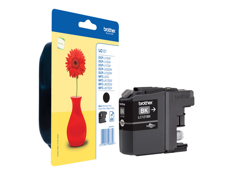 Brother LC121BK - Black - original - blister with acoustic / electromagnetic alarm - ink cartridge - for Brother DCP-J100, J105, J132, J152, J552, J752, MFC-J245, J470, J650, J870 (LC121BKBPDR)