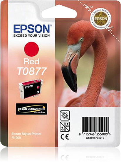 Epson T0877 - 11.4 ml - red - original - blister - ink cartridge - for Stylus Photo R1900