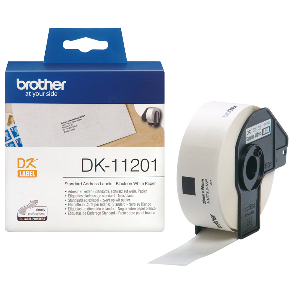 Brother DK-11201 - Negro en blanco - 29 x 90 mm 400 etiqueta(s) (1 rollo(s) x 400) etiquetas de dirección - para Brother QL-1050, 1060, 500, 550, 560, 570, 580, 600 , 650 , 700, 710, 720, 820