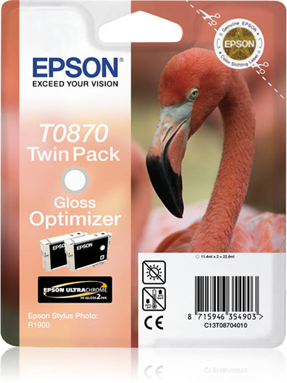 Epson T0870 - Paquete de 2 - 11,4 ml - Brillante - Original - Blíster con RF/alarma acústica - Cartucho de optimización de tinta - para Stylus Photo R1900