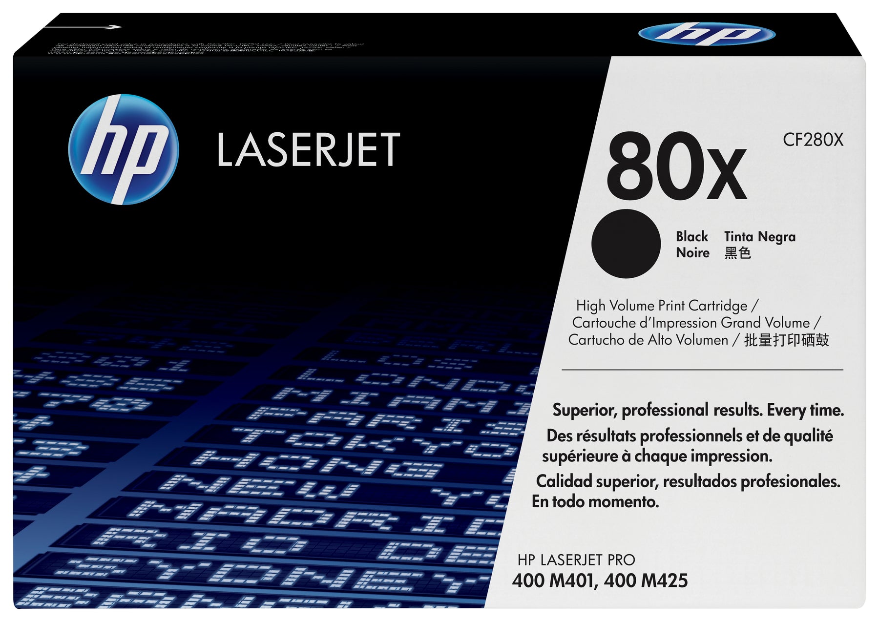 HP 80X - Alto rendimiento - Negro - Genuino - LaserJet - Cartucho de tóner (CF280X) - para LaserJet Pro 400 M401, MFP M425