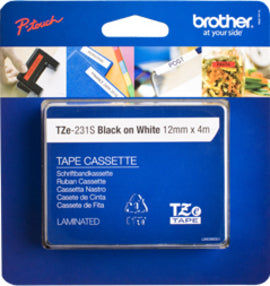 Brother TZe-231S2 - Negro sobre blanco - Rollo (1,2 cm x 4 m) 1 cassette(s) cinta laminada - para Brother PT-D210, D600, H110, P-Touch PT-1880, E800, H110, P900, P- Cubo táctil Plus PT-P710