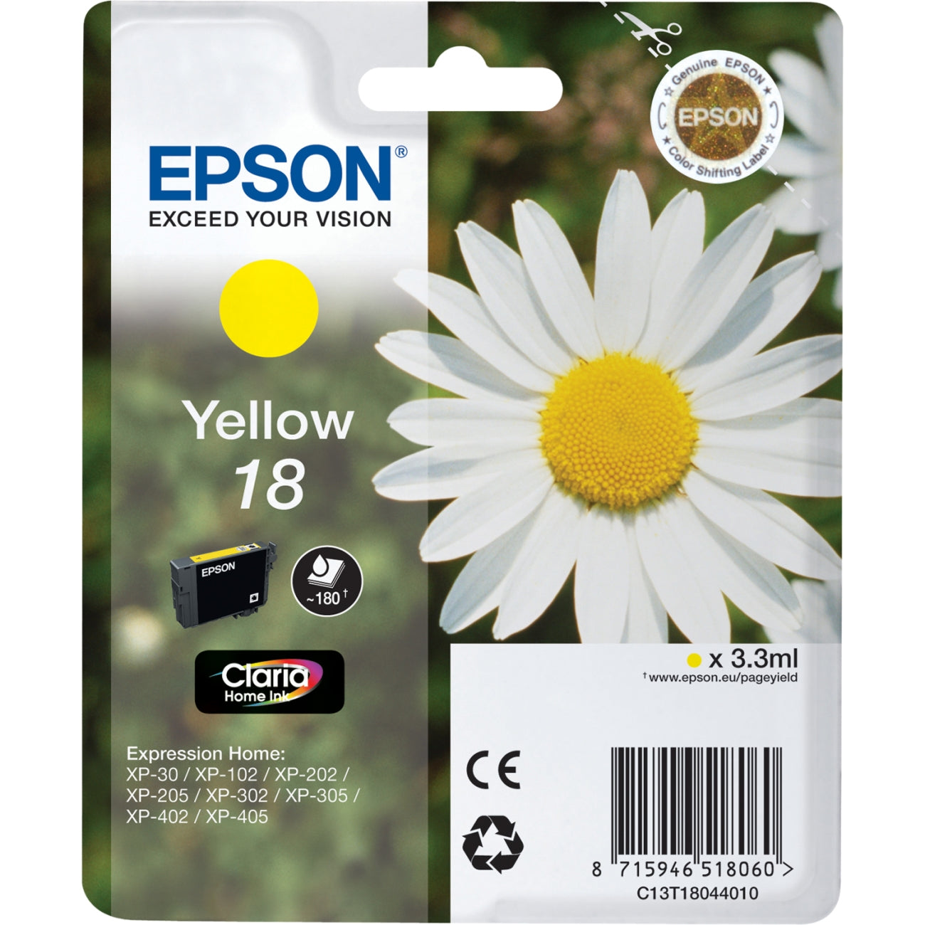 Epson 18 - Amarelo - original - tinteiro - para Expression Home XP-212, 215, 225, 312, 315, 322, 325, 412, 415, 422, 425