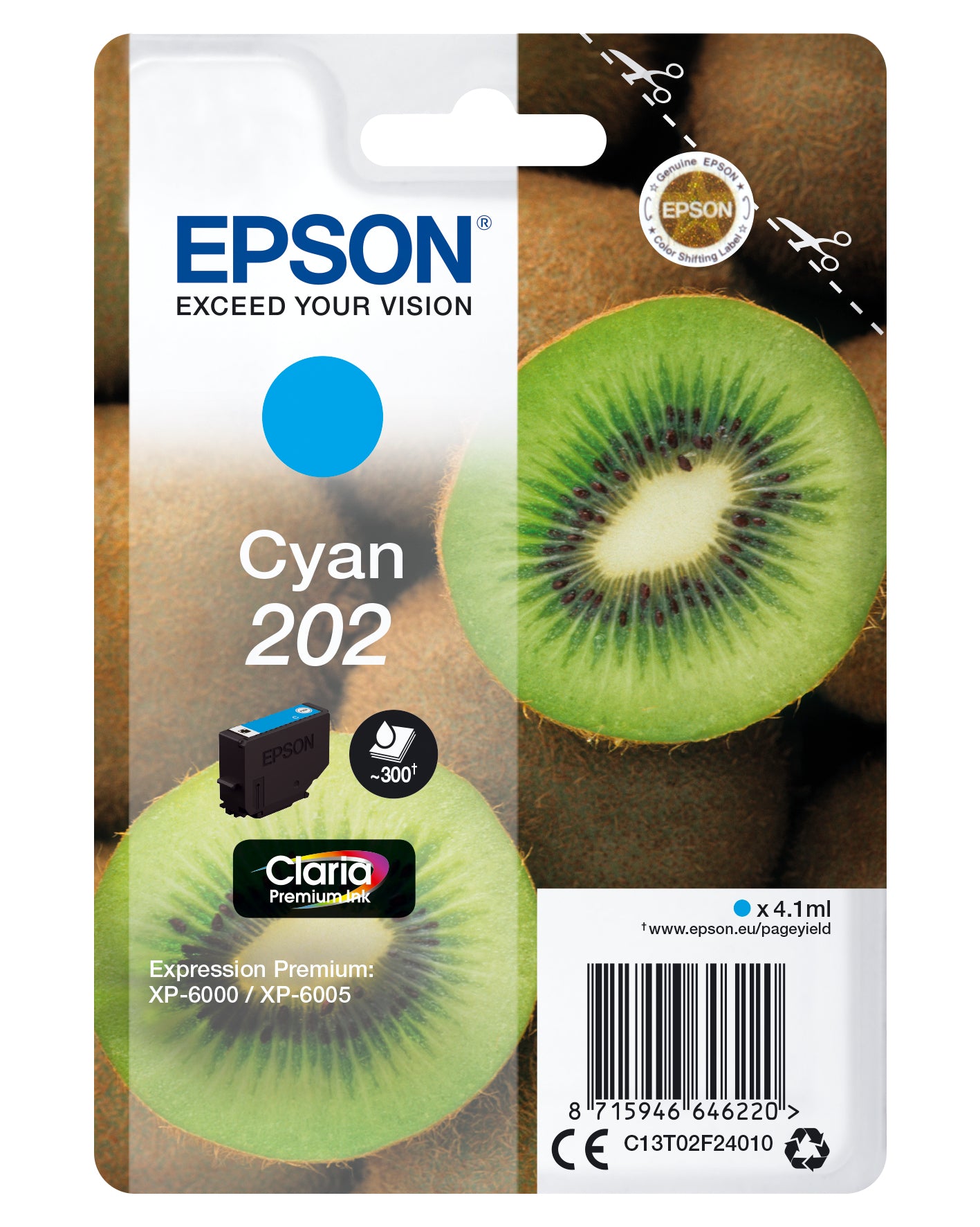 EPSON 202 Cyan Ink Cartridge + RF Alarm - Expression Premium XP-600x/610x