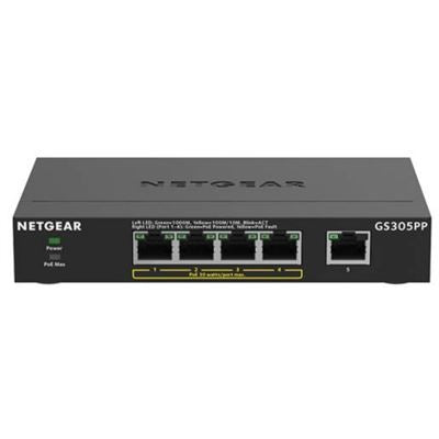 NETGEAR GS305PP - Interruptor - sem gestão - 5 x 10/100/1000 (4 PoE) - desktop, montável na parede - PoE (83 W) - alimentação DC