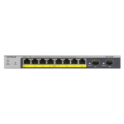 NETGEAR Smart GS110TPv3 - Interruptor - inteligente - 8 x 10/100/1000 (PoE) + 2 x SFP - desktop, montável na parede - PoE+ (55 W) - alimentação DC