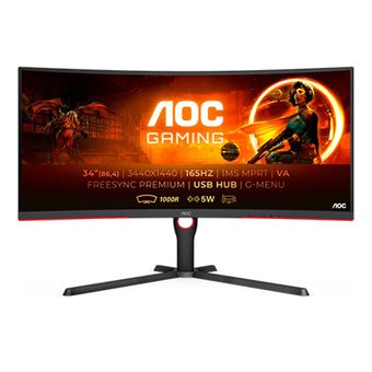 AOC MONITOR VA 34 21:9 WQHD CURVO 1MS 165HZ HDMI DP USB COLUNAS HAS CU34G3S/BK